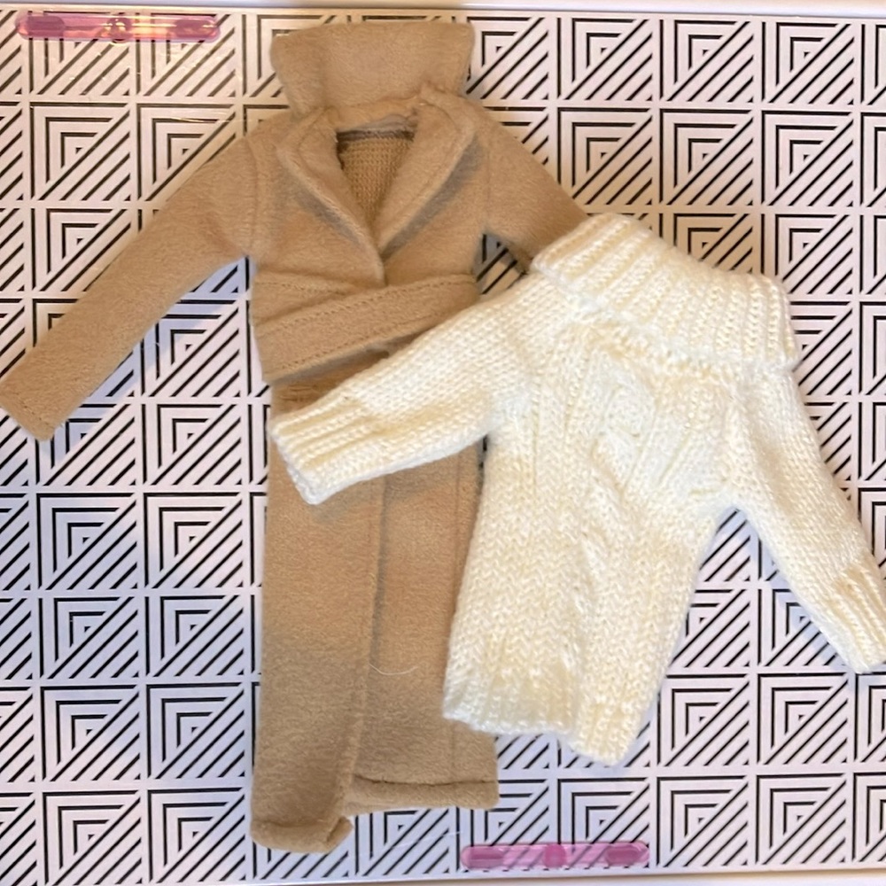 DOLL CLOTHES: WINTER SET TRENCH COAT & OFF-THE-SHOULDER KNITTED DRESS